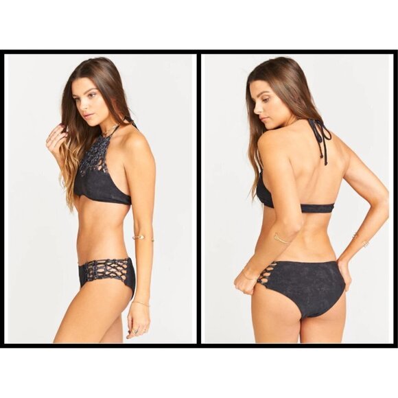 💕SHOW ME YOUR MUMU💕 Himalayan High Neck Top + Shoreline Macrame Bottom Black M - Picture 3 of 11